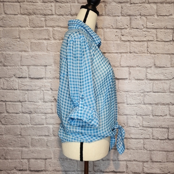 Self Esteem juniors blue white gingham plaid button front tie front top XXL - Picture 6 of 10